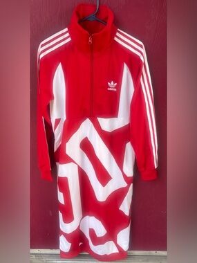 Adidas BOLD AGE track suit maxi Red & White Dress pockets